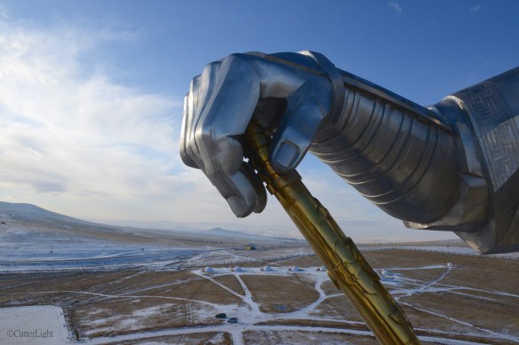 Chinggis statue hand over gers n