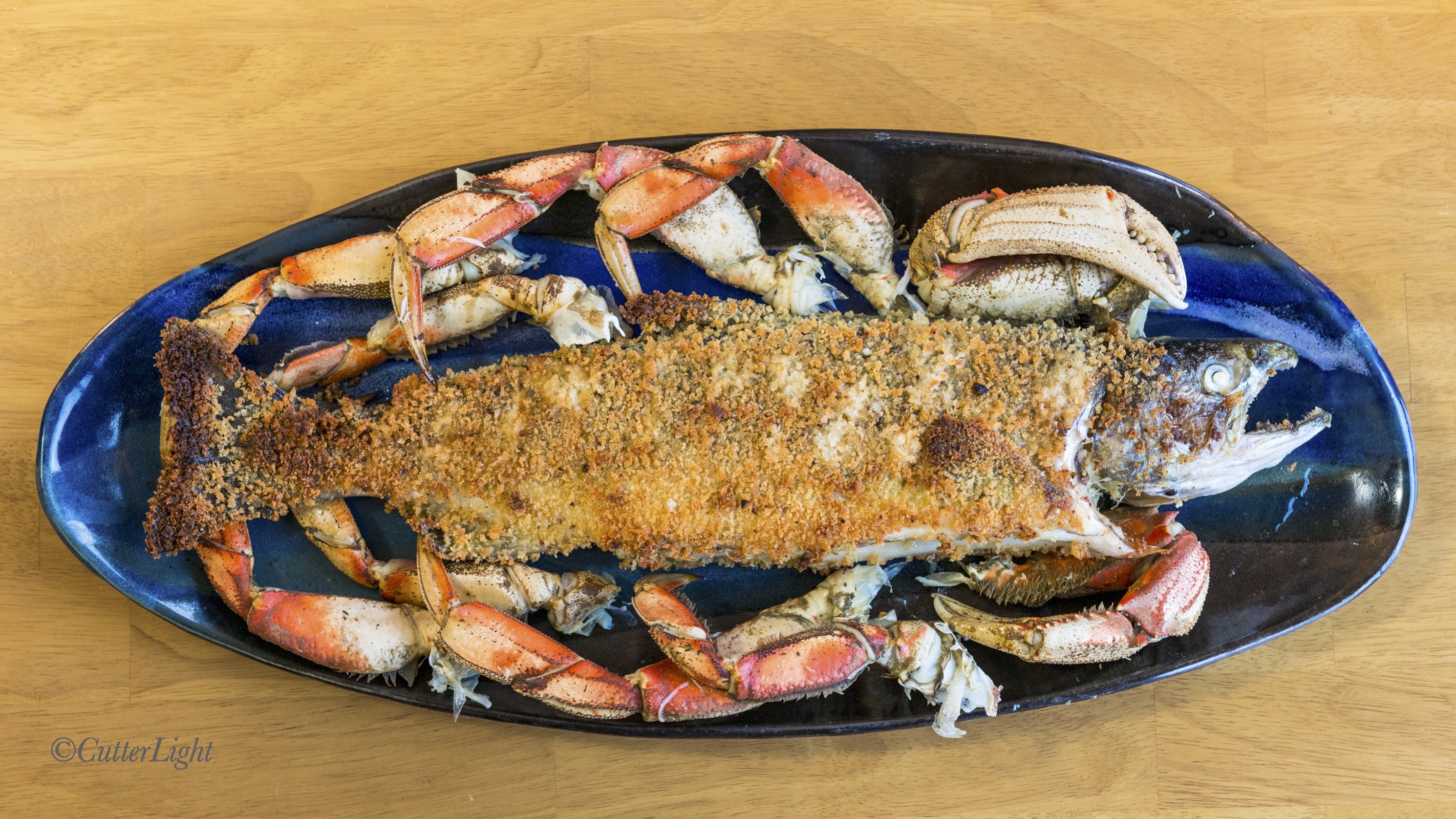 panko crusted salmon stuffed with Dungeness crab