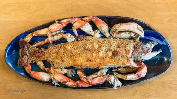 panko crusted salmon stuffed with Dungeness crab