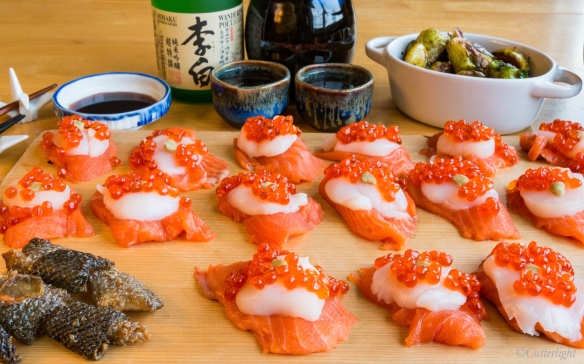 Alaska salmon scallop ikura sashimi