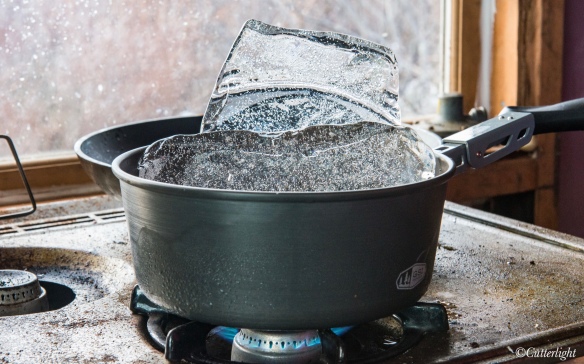 thawing lake ice on stove